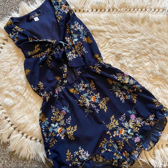 Francesca's Collections Pants - Francescas’s Blue Rain Floral Romper